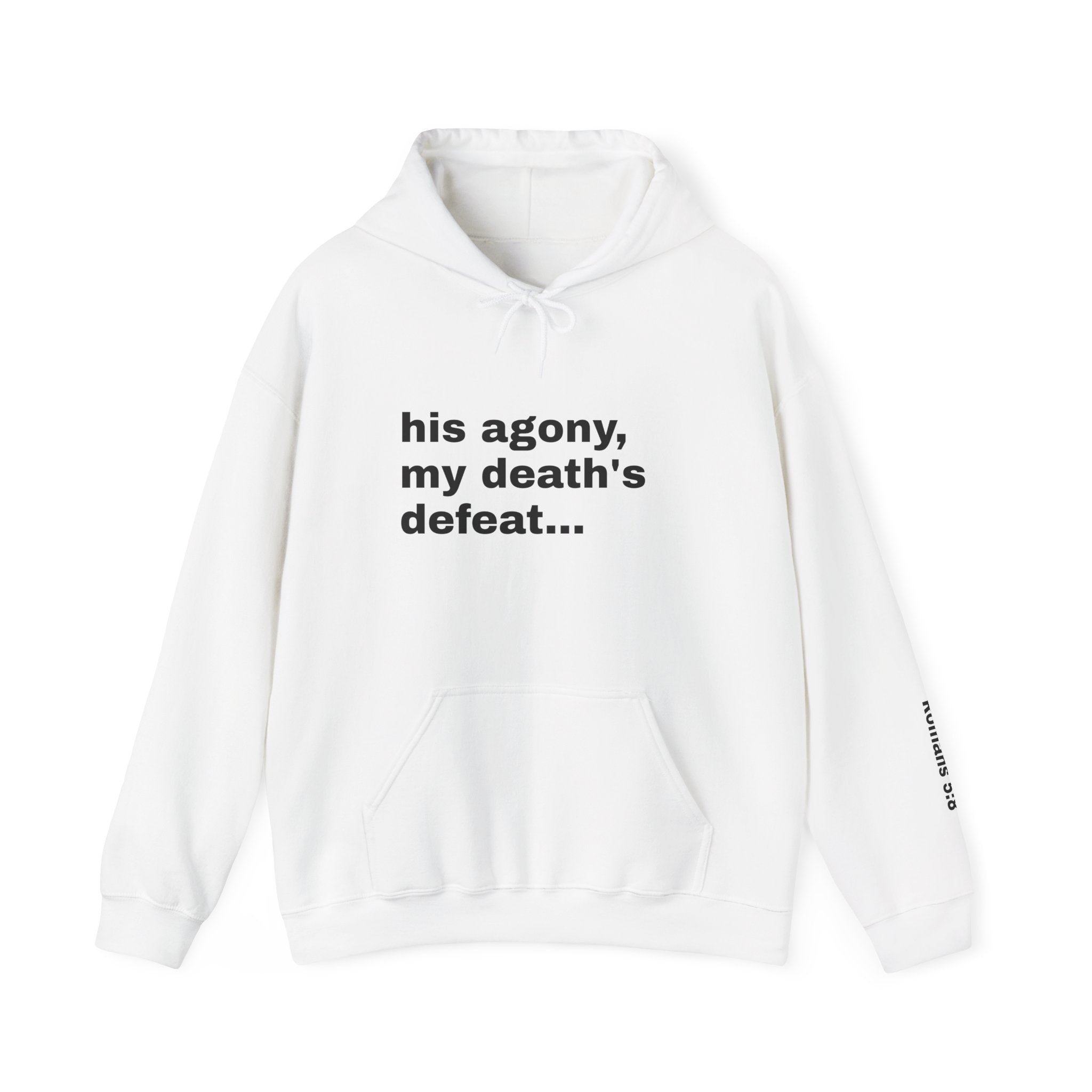 his agony, my death's defeat, Romans 5:8 Sleeve Hoodie